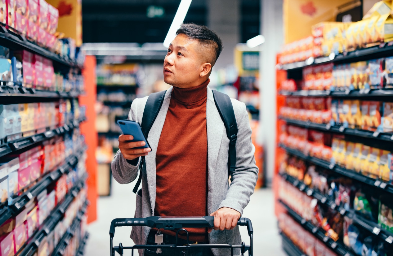 Man shopping in a supermarket