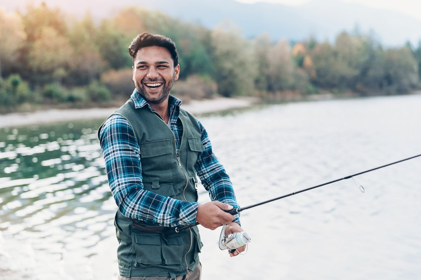 suffering from Benign paroxysmal positional vertigo man with BPPV fishing in a river
